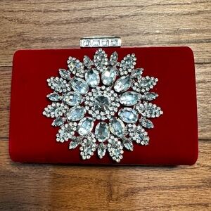 Red Clutch with Crystal Embellishment